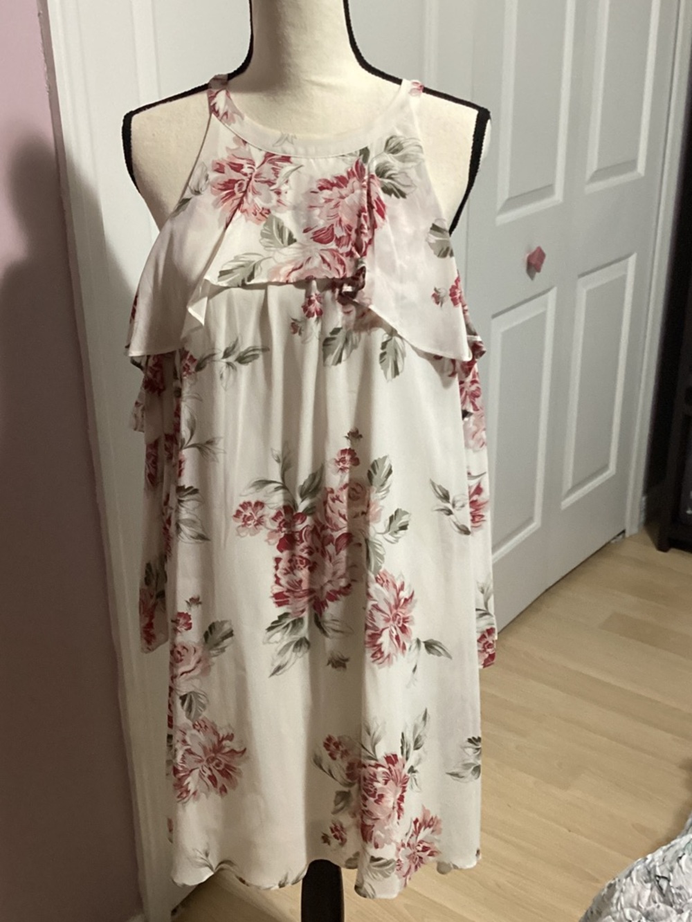 Sanctuary White Halter Dress with Pink Floral Print